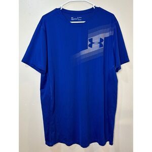 Under Armour Mens XL HeatGear Fitted T-Shirt Royal Blue Silver Graphic Training